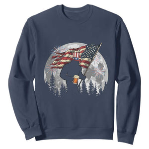 Bigfoot Drinking Beer 4th of July Sweatshirt Sasquatch Hiking Moon American Flag TS14 Navy Print Your Wear