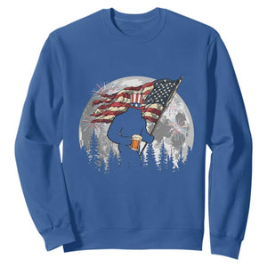 Bigfoot Drinking Beer 4th of July Sweatshirt Sasquatch Hiking Moon American Flag TS14 Royal Blue Print Your Wear