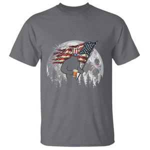 Bigfoot Drinking Beer 4th of July T Shirt Sasquatch Hiking Moon American Flag TS14 Charcoal Print Your Wear