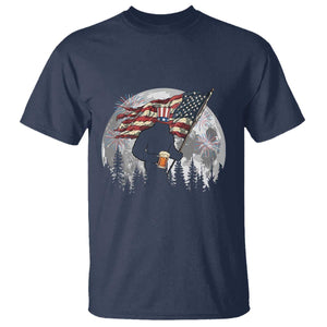 Bigfoot Drinking Beer 4th of July T Shirt Sasquatch Hiking Moon American Flag TS14 Navy Print Your Wear