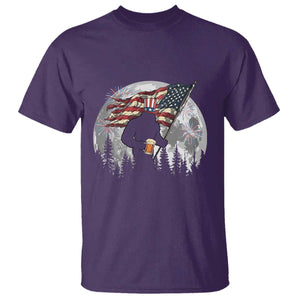 Bigfoot Drinking Beer 4th of July T Shirt Sasquatch Hiking Moon American Flag TS14 Purple Print Your Wear