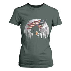 Bigfoot Drinking Beer 4th of July T Shirt For Women Sasquatch Hiking Moon American Flag TS14 Dark Forest Green Print Your Wear