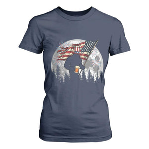 Bigfoot Drinking Beer 4th of July T Shirt For Women Sasquatch Hiking Moon American Flag TS14 Navy Print Your Wear