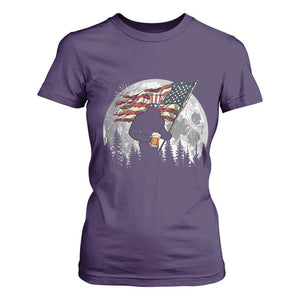 Bigfoot Drinking Beer 4th of July T Shirt For Women Sasquatch Hiking Moon American Flag TS14 Purple Print Your Wear