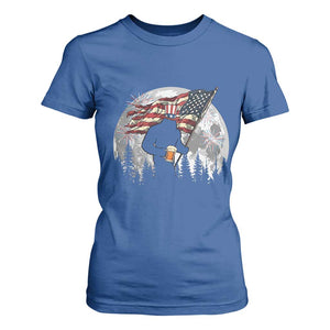 Bigfoot Drinking Beer 4th of July T Shirt For Women Sasquatch Hiking Moon American Flag TS14 Royal Blue Print Your Wear