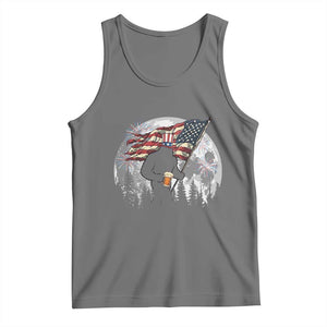 Bigfoot Drinking Beer 4th of July Tank Top Sasquatch Hiking Moon American Flag TS14 Black Heather Print Your Wear