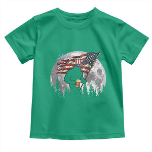 Bigfoot Drinking Beer 4th of July Toddler T Shirt Sasquatch Hiking Moon American Flag TS14 Irish Green Print Your Wear