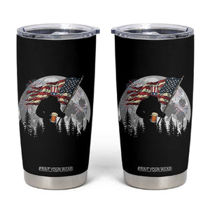 Bigfoot Drinking Beer 4th of July Tumbler Cup Sasquatch Hiking Moon American Flag TS14 Black Print Your Wear
