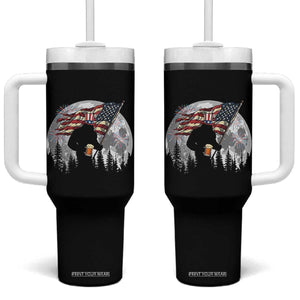 Bigfoot Drinking Beer 4th of July Tumbler With Handle Sasquatch Hiking Moon American Flag TS14 One Size: 40 oz Black Print Your Wear