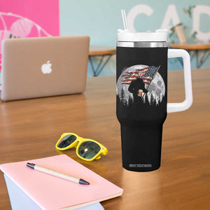Bigfoot Drinking Beer 4th of July Tumbler With Handle Sasquatch Hiking Moon American Flag TS14 Print Your Wear