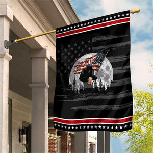 Bigfoot Drinking Beer 4th of July Patriotic Garden Flag Sasquatch Hiking Moon American Flag TS14 Distressed Black Red Print Your Wear