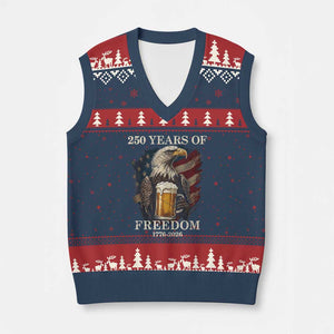 250 Years Of Freedom V-Neck Knit Sweater Vest Bald Eagle Drinking Beer American Flag TS14 Navy Red Print Your Wear