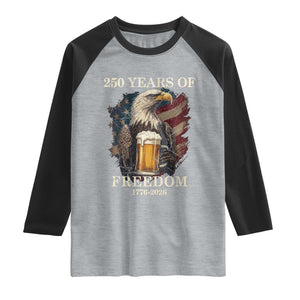 250 Years Of Freedom Raglan Shirt Bald Eagle Drinking Beer American Flag TS14 Heather Gray Black Print Your Wear
