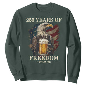 250 Years Of Freedom Sweatshirt Bald Eagle Drinking Beer American Flag TS14 Dark Forest Green Print Your Wear
