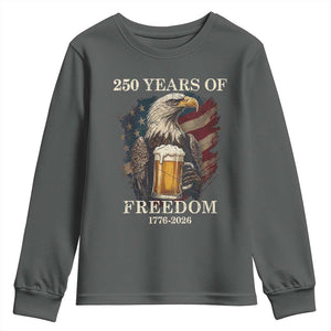250 Years Of Freedom Youth Sweatshirt Bald Eagle Drinking Beer American Flag TS14 Dark Heather Print Your Wear