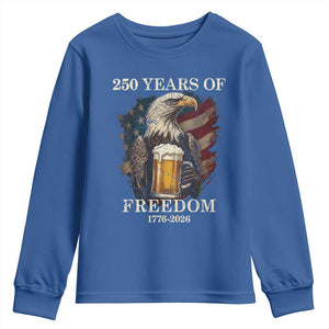 250 Years Of Freedom Youth Sweatshirt Bald Eagle Drinking Beer American Flag TS14 Royal Blue Print Your Wear
