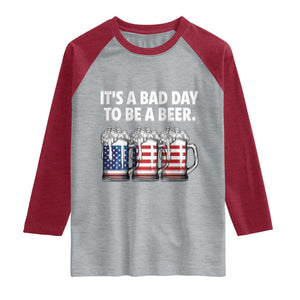 Beer American Flag 4th of July Raglan Shirt Bad Day to Be A Beer TS14 Heather Gray Heather Red Print Your Wear