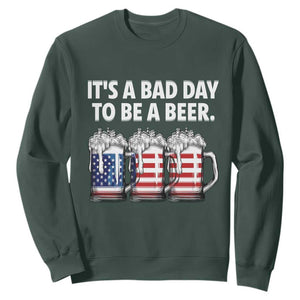 Beer American Flag 4th of July Sweatshirt Bad Day to Be A Beer TS14 Dark Forest Green Print Your Wear