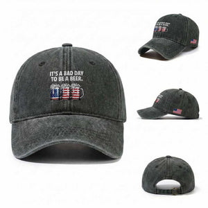 Beer American Flag 4th of July Washed Cotton Baseball Cap Bad Day to Be A Beer TS14 Washed Cap Universal Fit Dark Green Print Your Wear
