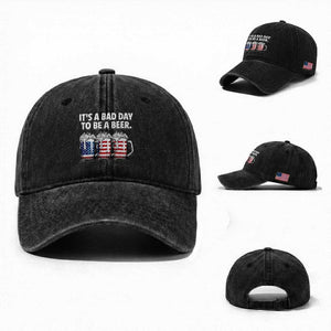 Beer American Flag 4th of July Washed Cotton Baseball Cap Bad Day to Be A Beer TS14 Washed Cap Universal Fit Black Print Your Wear