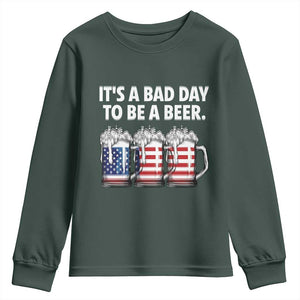 Beer American Flag 4th of July Youth Sweatshirt Bad Day to Be A Beer TS14 Dark Forest Green Print Your Wear