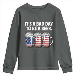 Beer American Flag 4th of July Youth Sweatshirt Bad Day to Be A Beer TS14 Dark Heather Print Your Wear