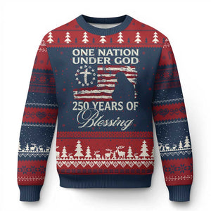 250th Anniversary USA Ugly Christmas Sweater One Nation Under God 250 Years Of Blessing TS14 Navy Red Print Your Wear