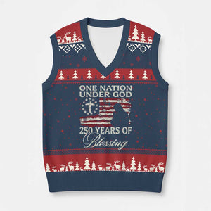 250th Anniversary USA V-Neck Knit Sweater Vest One Nation Under God 250 Years Of Blessing TS14 Navy Red Print Your Wear