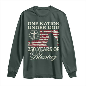 250th Anniversary USA Long Sleeve Shirt One Nation Under God 250 Years Of Blessing TS14 Dark Forest Green Print Your Wear