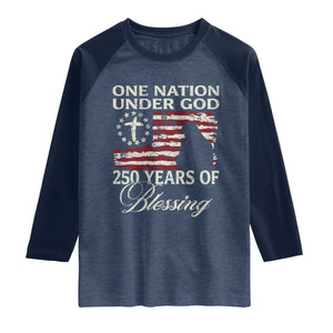 250th Anniversary USA Raglan Shirt One Nation Under God 250 Years Of Blessing TS14 Heather Denim Navy Print Your Wear