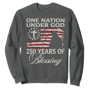 250th Anniversary USA Sweatshirt One Nation Under God 250 Years Of Blessing TS14 Dark Heather Print Your Wear