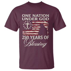 250th Anniversary USA T Shirt One Nation Under God 250 Years Of Blessing TS14 Maroon Print Your Wear