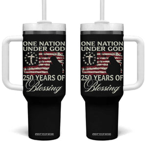 250th Anniversary USA Tumbler With Handle One Nation Under God 250 Years Of Blessing TS14 One Size: 40 oz Black Print Your Wear