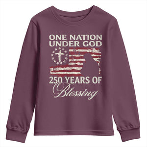 250th Anniversary USA Youth Sweatshirt One Nation Under God 250 Years Of Blessing TS14 Maroon Print Your Wear