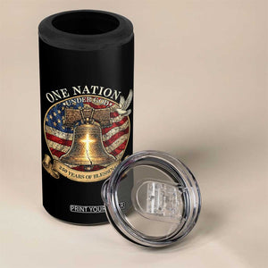 One Nation Under God 250 Years Of Blessing 4 in 1 Can Cooler Tumbler Christian Cross Bald Eagle 4th of July TS14 Print Your Wear