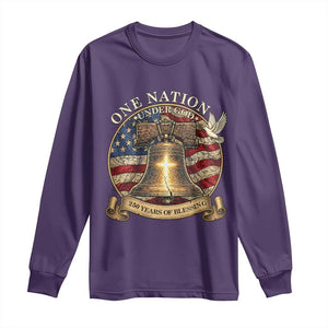 One Nation Under God 250 Years Of Blessing Long Sleeve Shirt Christian Cross Bald Eagle 4th of July TS14 Purple Print Your Wear