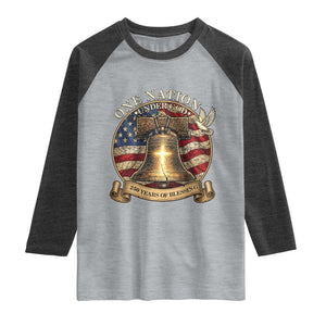 One Nation Under God 250 Years Of Blessing Raglan Shirt Christian Cross Bald Eagle 4th of July TS14 Heather Gray Heather Charcoal Print Your Wear