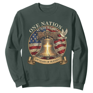 One Nation Under God 250 Years Of Blessing Sweatshirt Christian Cross Bald Eagle 4th of July TS14 Dark Forest Green Print Your Wear