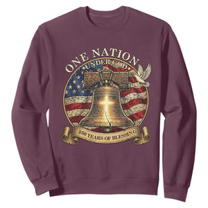 One Nation Under God 250 Years Of Blessing Sweatshirt Christian Cross Bald Eagle 4th of July TS14 Maroon Print Your Wear