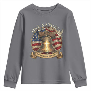 One Nation Under God 250 Years Of Blessing Youth Sweatshirt Christian Cross Bald Eagle 4th of July TS14 Charcoal Print Your Wear