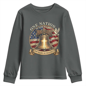 One Nation Under God 250 Years Of Blessing Youth Sweatshirt Christian Cross Bald Eagle 4th of July TS14 Dark Heather Print Your Wear