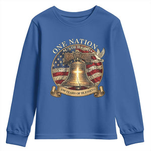 One Nation Under God 250 Years Of Blessing Youth Sweatshirt Christian Cross Bald Eagle 4th of July TS14 Royal Blue Print Your Wear