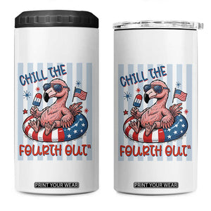 Chill The Fourth Out 4 in 1 Can Cooler Tumbler Flamerica Flamingo 4th Of July TS14 One Size: 16 oz White Print Your Wear