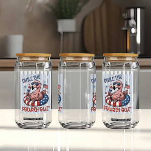 Chill The Fourth Out Glass Can Flamerica Flamingo 4th Of July