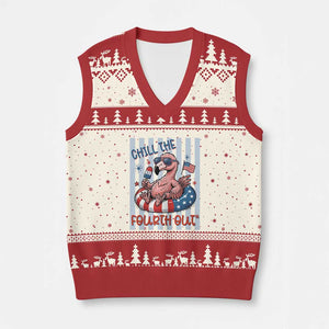 Chill The Fourth Out V-Neck Knit Sweater Vest Flamerica Flamingo 4th Of July