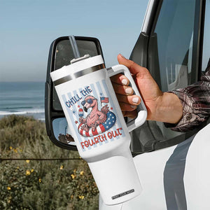 Chill The Fourth Out Tumbler With Handle Flamerica Flamingo 4th Of July