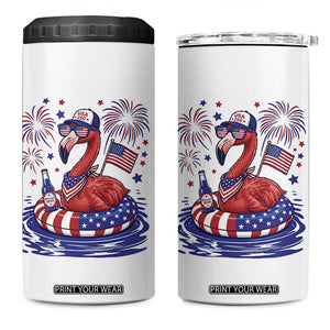 Flamingo 4Th Of July Patriotic USA American Flag 4 in 1 Can Cooler Tumbler