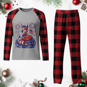 Flamingo 4Th Of July Patriotic USA American Flag Plaid Pajama Set