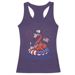 Flamingo 4Th Of July Patriotic USA American Flag Racerback Tank Top