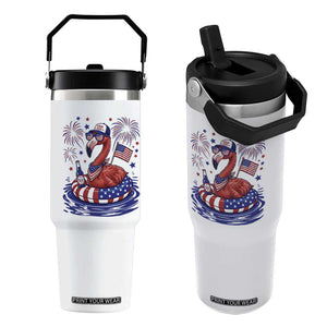 Flamingo 4Th Of July Patriotic USA American Flag Flip Straw Tumbler